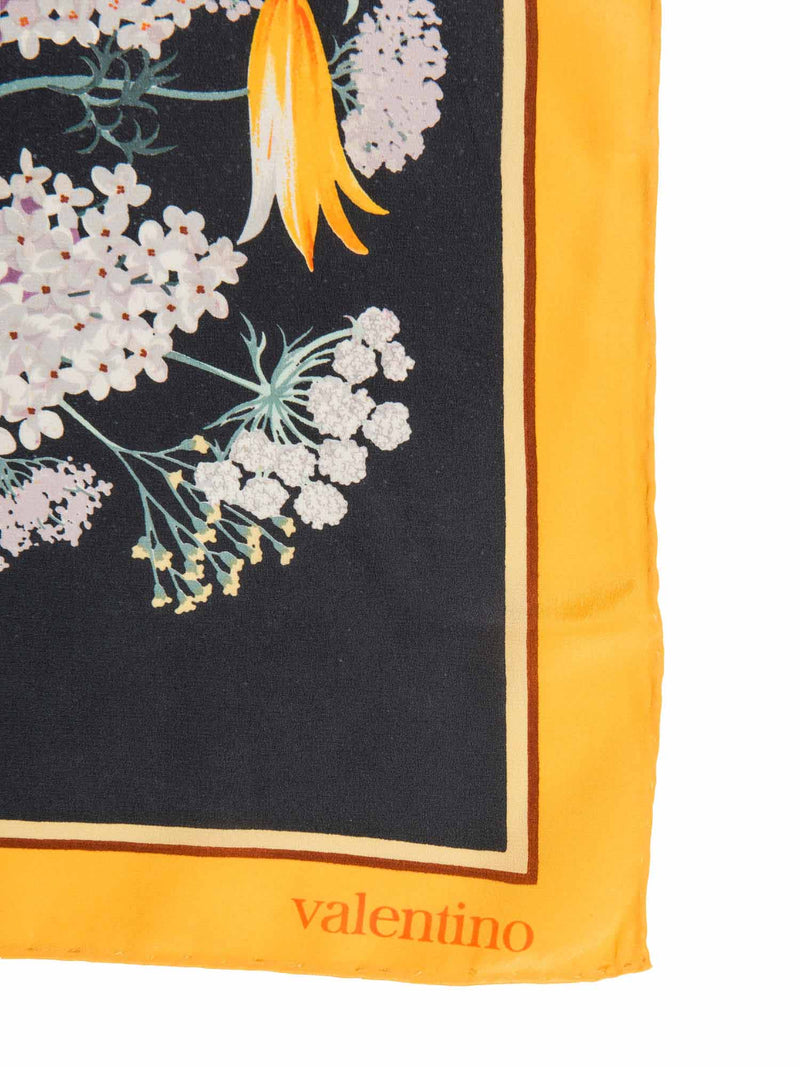 Valentino Logo Silk Floral Garden Ombre Scarf Yellow Multicolor