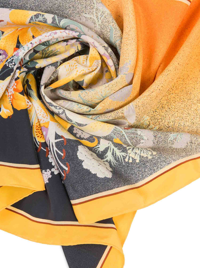 Valentino Logo Silk Floral Garden Ombre Scarf Yellow Multicolor