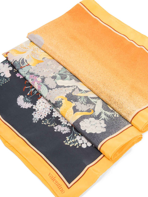 Valentino Logo Silk Floral Garden Ombre Scarf Yellow Multicolor