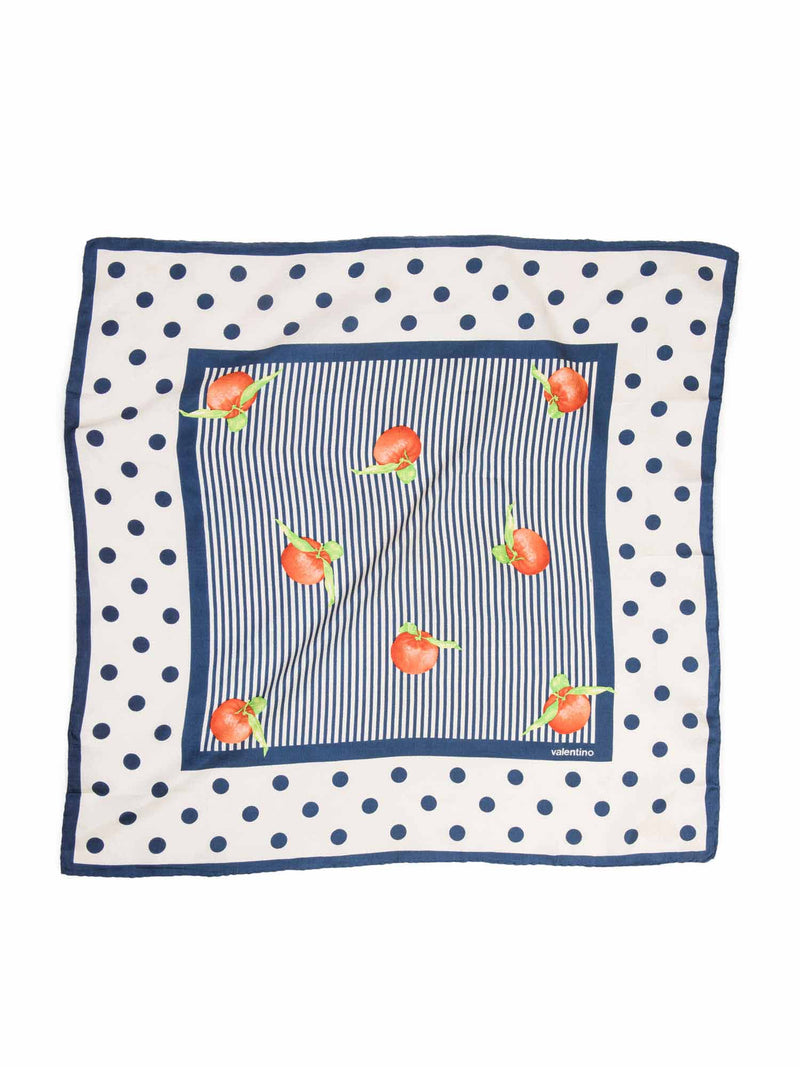 Valentino Logo Silk Polka Dot Clementine Scarf Blue