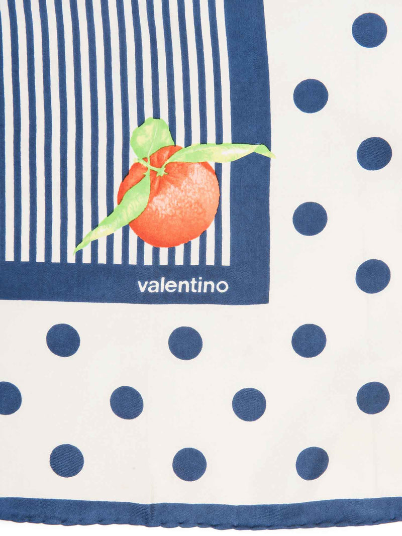 Valentino Logo Silk Polka Dot Clementine Scarf Blue