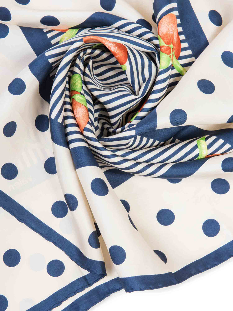 Valentino Logo Silk Polka Dot Clementine Scarf Blue