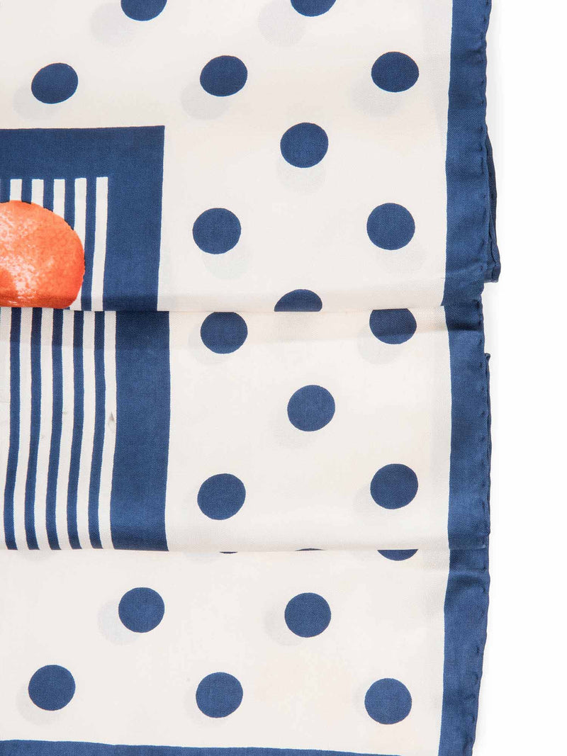 Valentino Logo Silk Polka Dot Clementine Scarf Blue