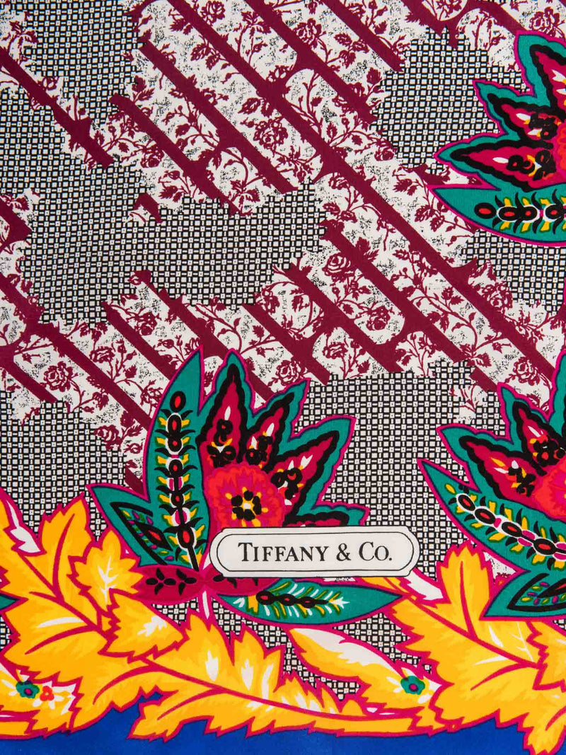 Tiffany & Co. Logo Vintage Silk Floral Scarf Multicolor