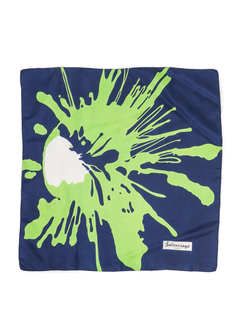 Balenciaga Logo Silk Abstract Scarf Green Blue