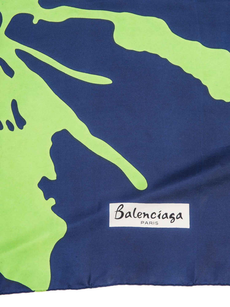 Balenciaga Logo Silk Abstract Scarf Green Blue