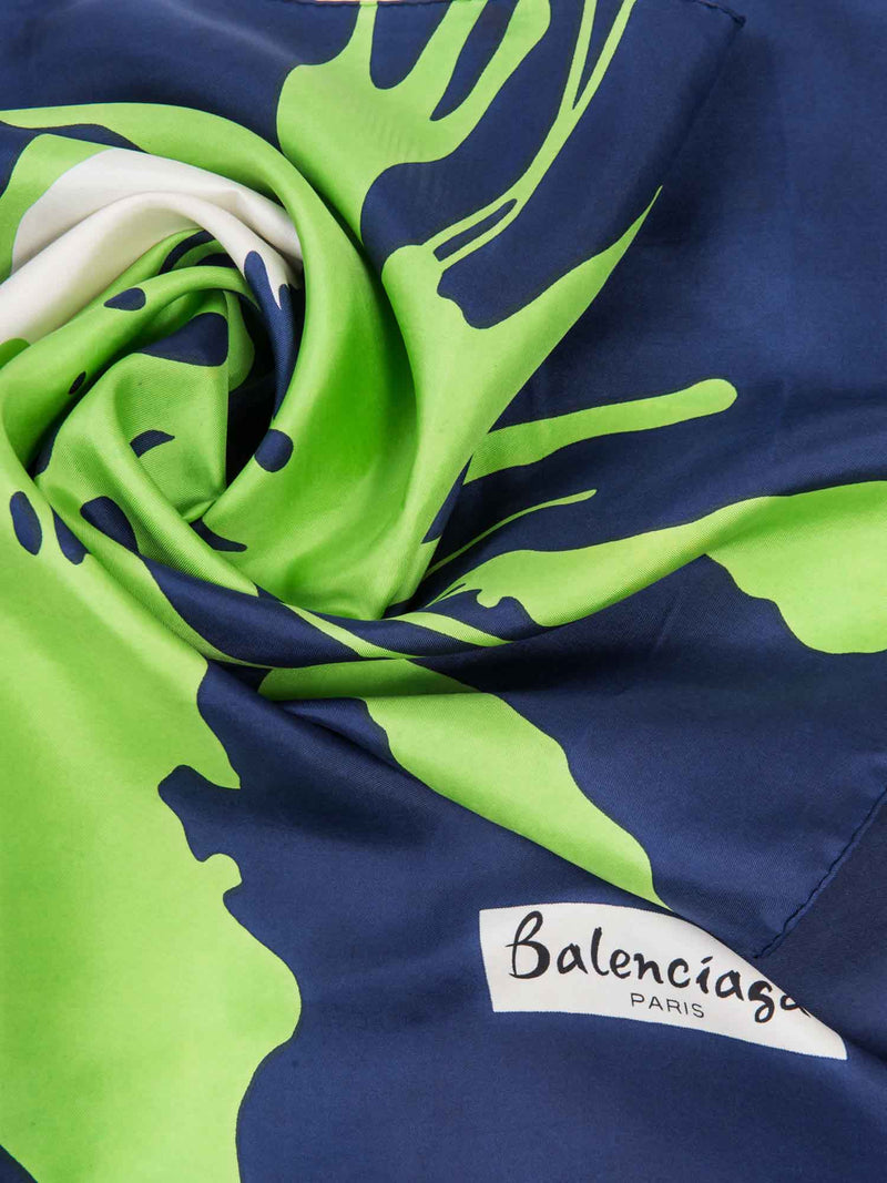 Balenciaga Logo Silk Abstract Scarf Green Blue