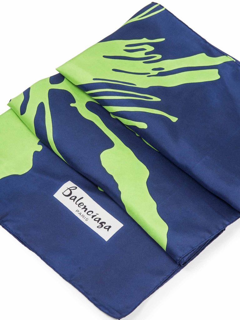 Balenciaga Logo Silk Abstract Scarf Green Blue