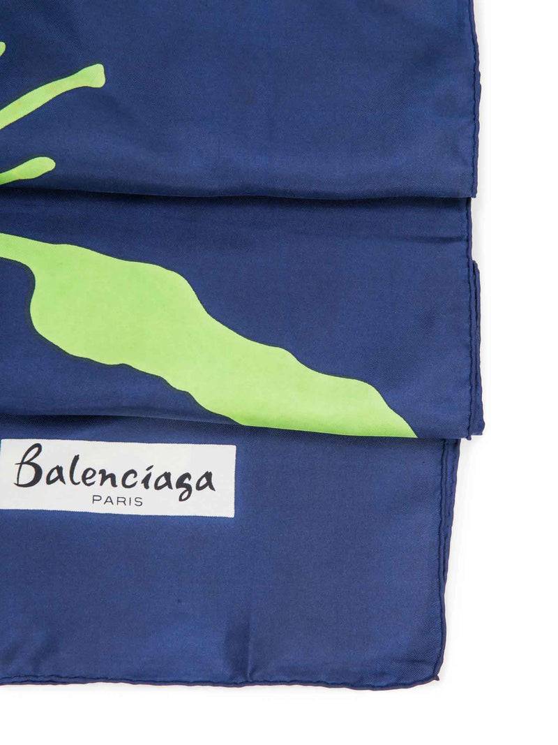 Balenciaga Logo Silk Abstract Scarf Green Blue