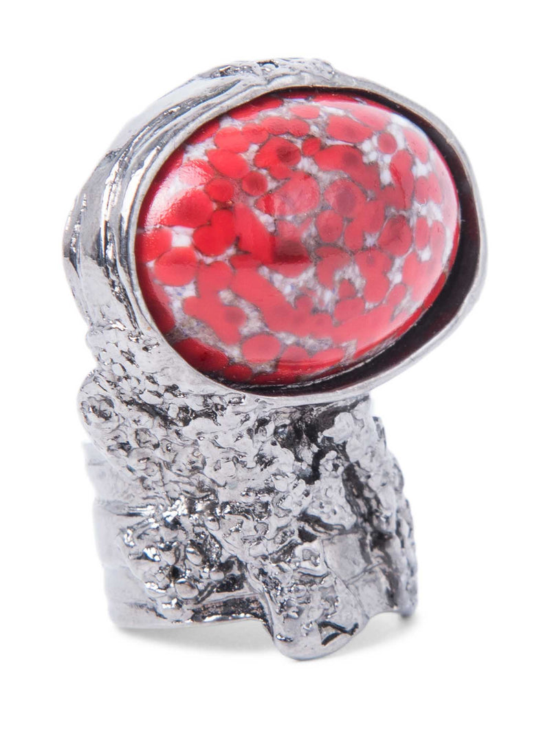 Yves Saint Laurent Arty Statement Cabochon Ring Silver Red