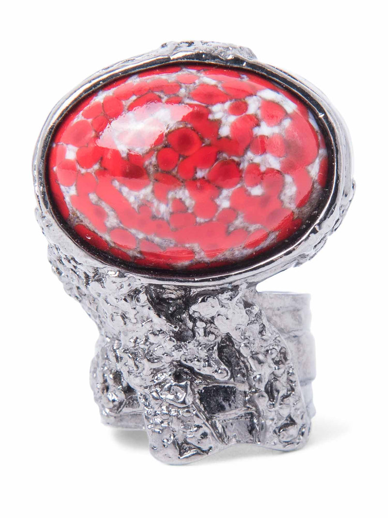 Yves Saint Laurent Arty Statement Cabochon Ring Silver Red