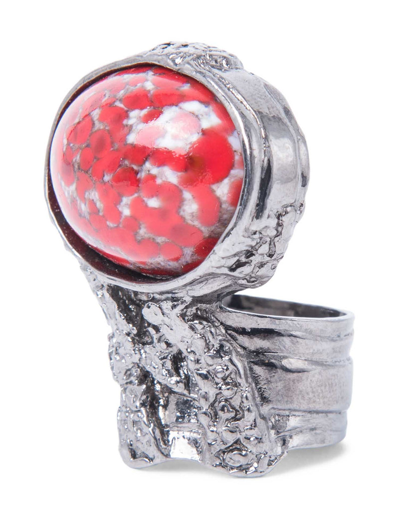 Yves Saint Laurent Arty Statement Cabochon Ring Silver Red