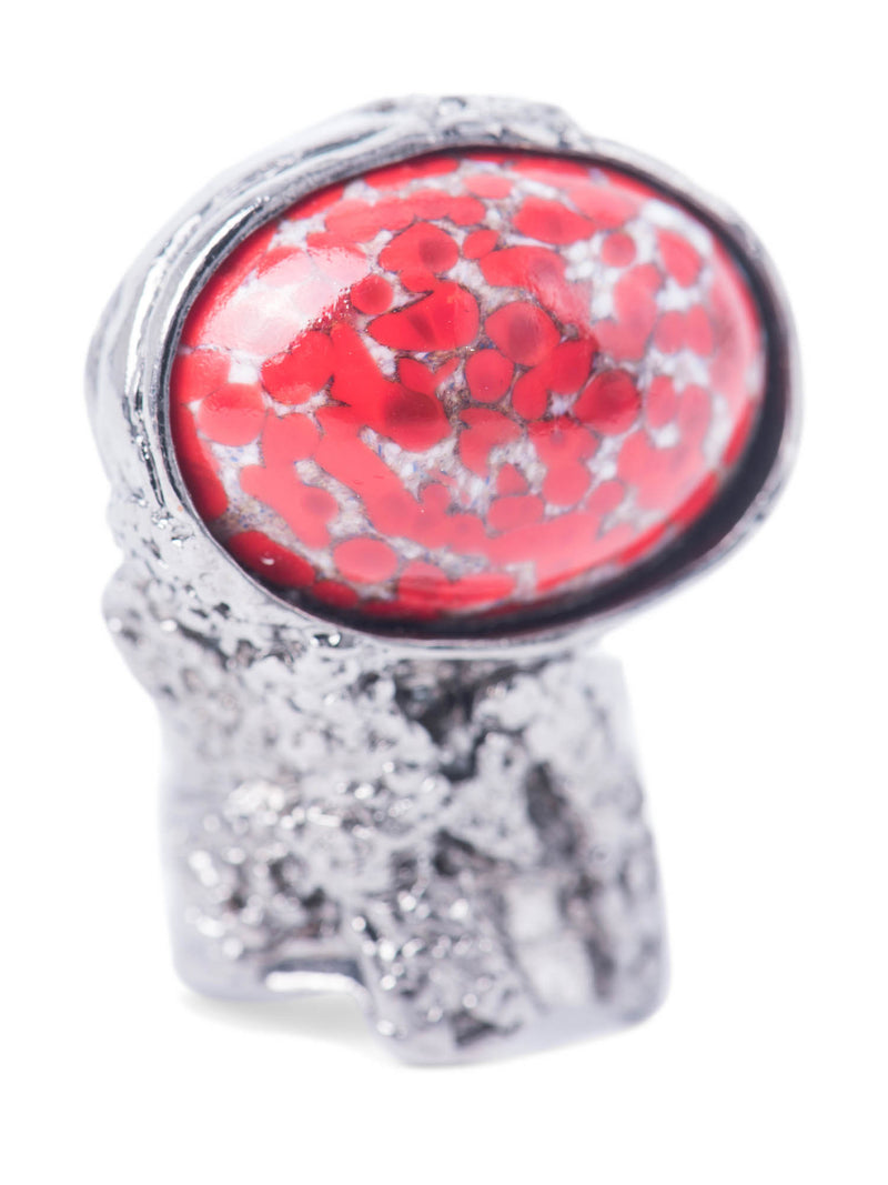 Yves Saint Laurent Arty Statement Cabochon Ring Silver Red