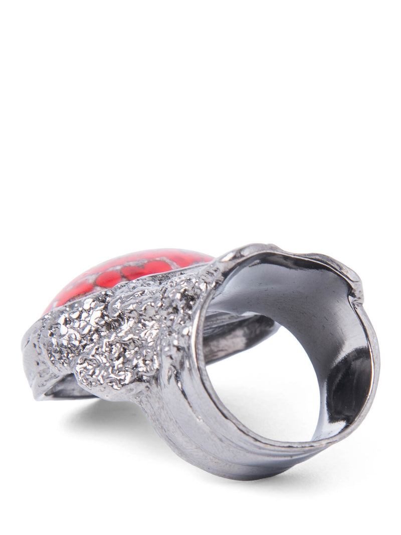 Yves Saint Laurent Arty Statement Cabochon Ring Silver Red