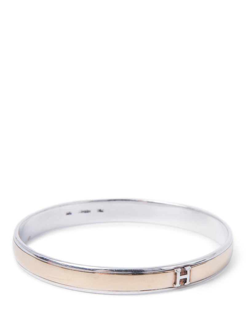 Hermes H Logo 18K Gold Sterling Silver Bangle Bracelet