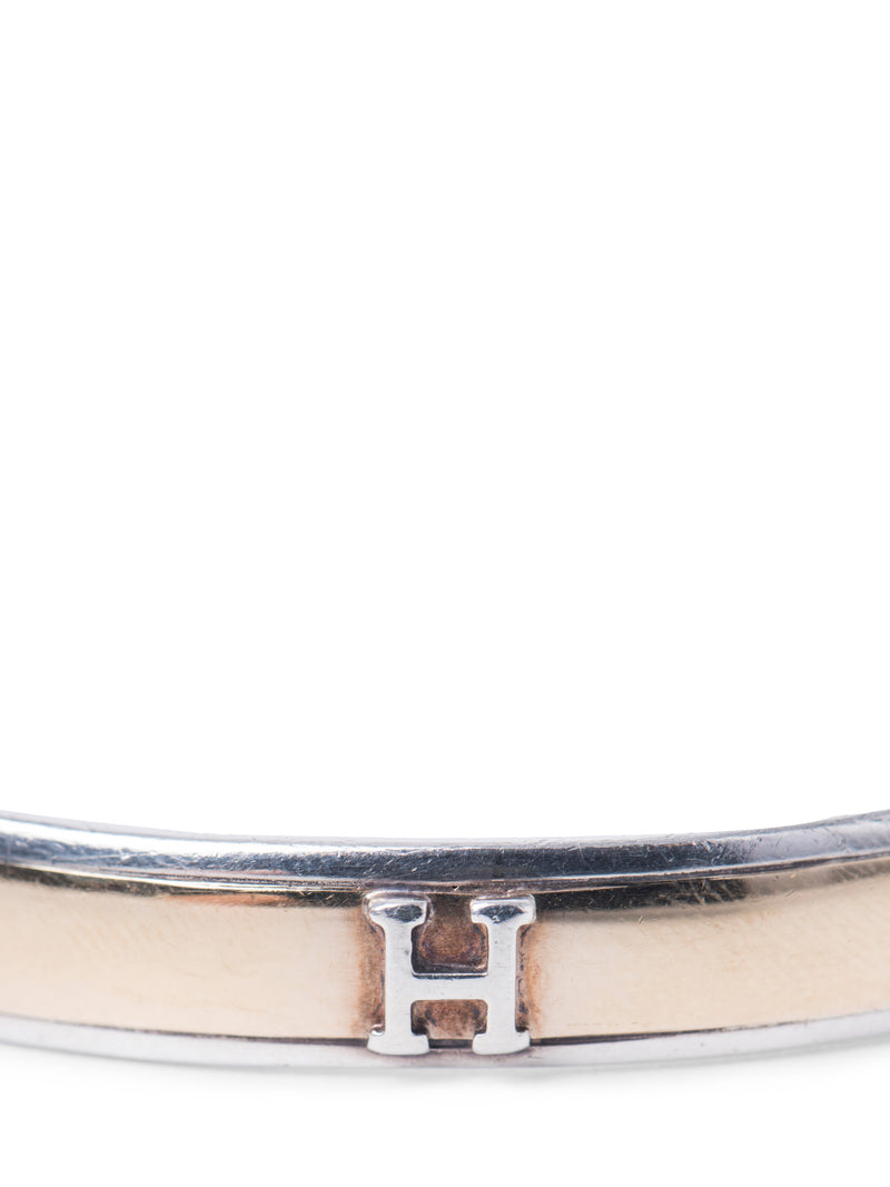 Hermes H Logo 18K Gold Sterling Silver Bangle Bracelet