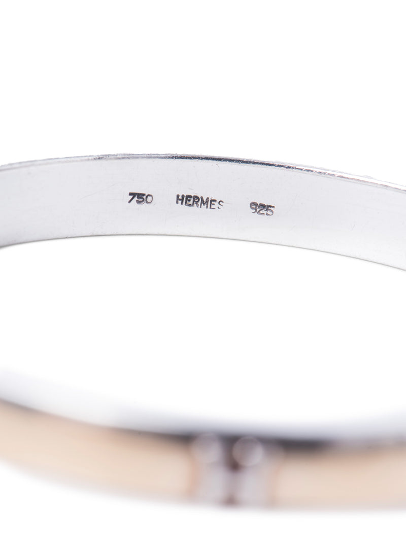 Hermes H Logo 18K Gold Sterling Silver Bangle Bracelet