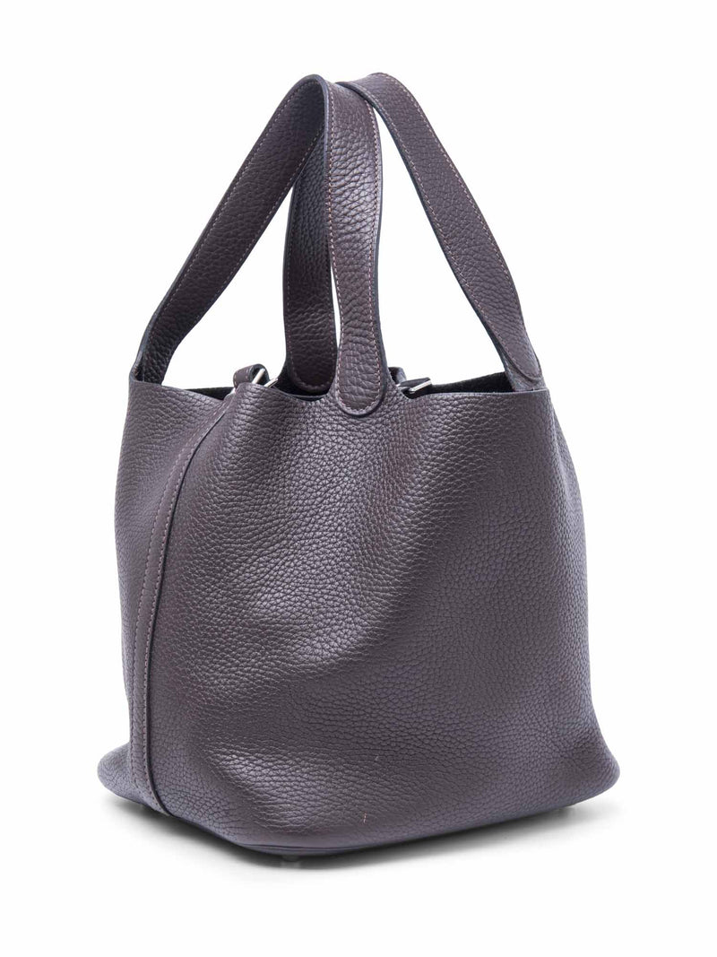 Hermes Taurillon Clemence Picotin Bag MM Dark Brown