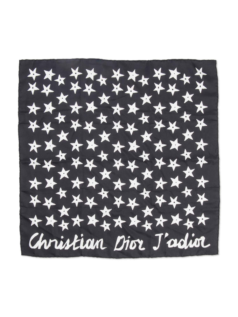 Christian Dior Logo Silk Star Scarf Black White