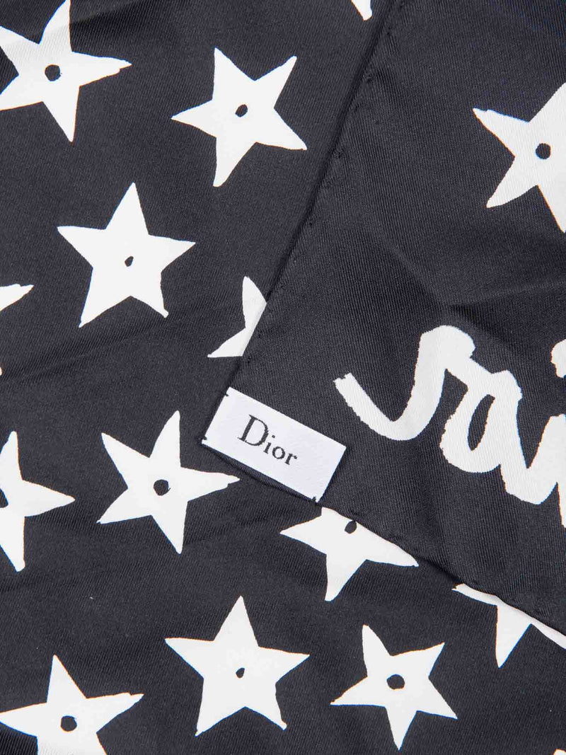 Christian Dior Logo Silk Star Scarf Black White