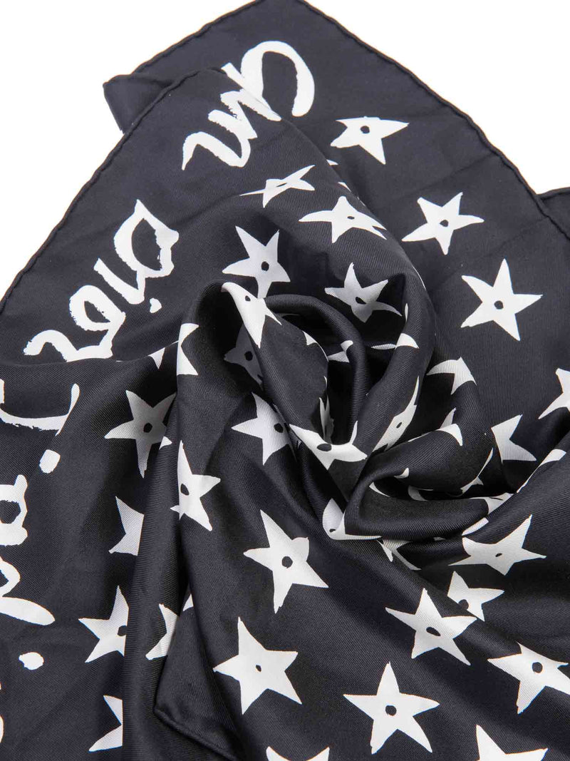 Christian Dior Logo Silk Star Scarf Black White