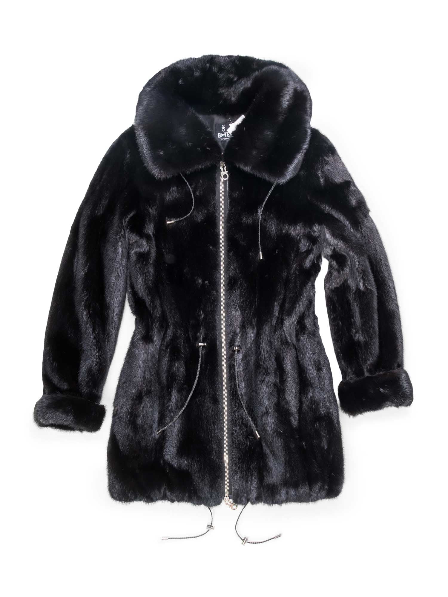 Byte By Teso Genuine Mink Fur Coat Black