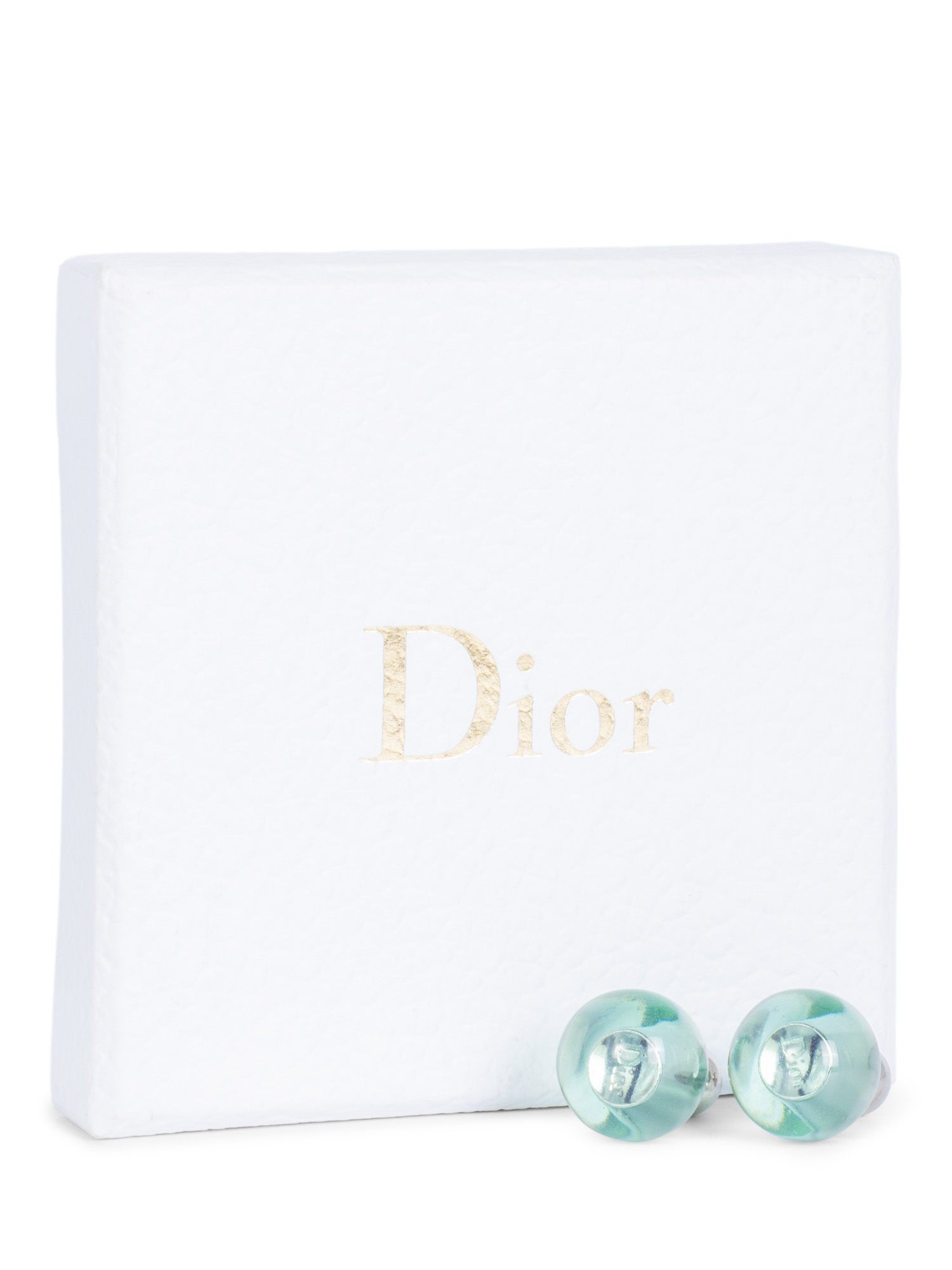 Dior Logo Stud Tribales Earrings Green Silver-designer resale