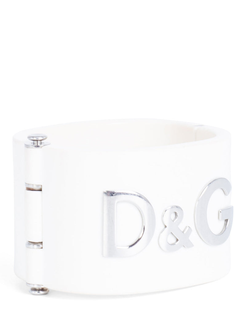 Dolce & Gabbana Logo Cuff Bangle White Silver-designer resale