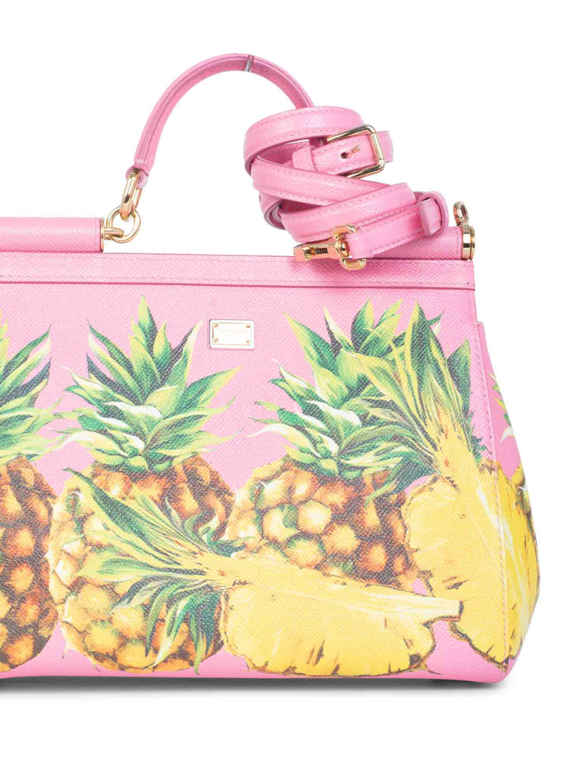 Dolce & Gabbana Logo Pineapple Leather Miss Sicily Bag Pink Yellow-designer resale