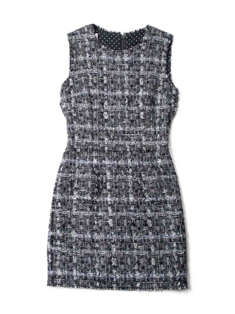 Dolce & Gabbana Tweed Fringe Fitted Mini Dress Grey-designer resale