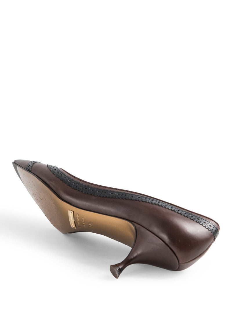 New LOUIS VUITTON Brown Monogram Black Leather Low Heel Pumps Shoes 39, 8.5