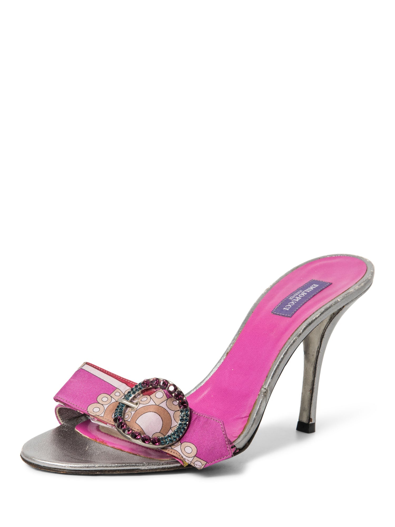 Emilio Pucci Rhinestone Heel Sandals Pink Silver-designer resale