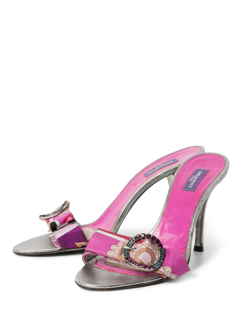 Emilio Pucci Rhinestone Heel Sandals Pink Silver-designer resale