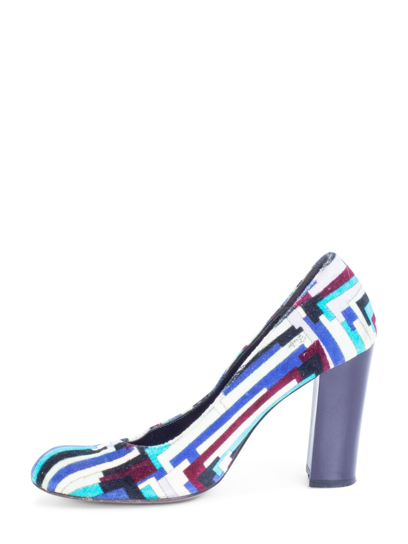 Emilio Pucci Signed Velvet Block Heel Pumps Multicolor-designer resale