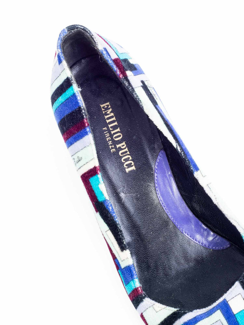 Emilio Pucci Signed Velvet Block Heel Pumps Multicolor-designer resale