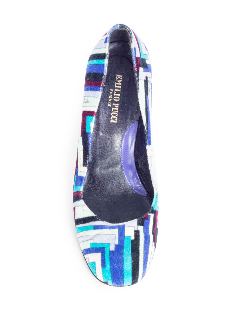 Emilio Pucci Signed Velvet Block Heel Pumps Multicolor-designer resale