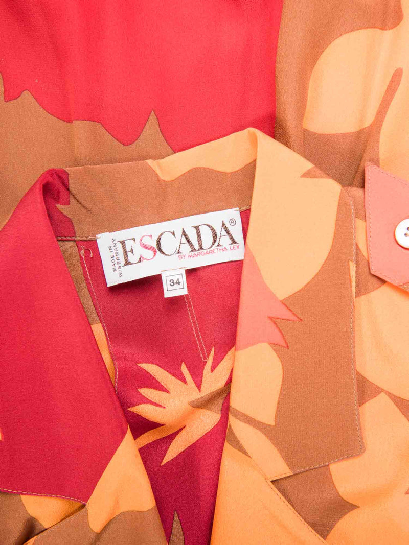 Escada Silk Floral Print Jumpsuit Orange-designer resale