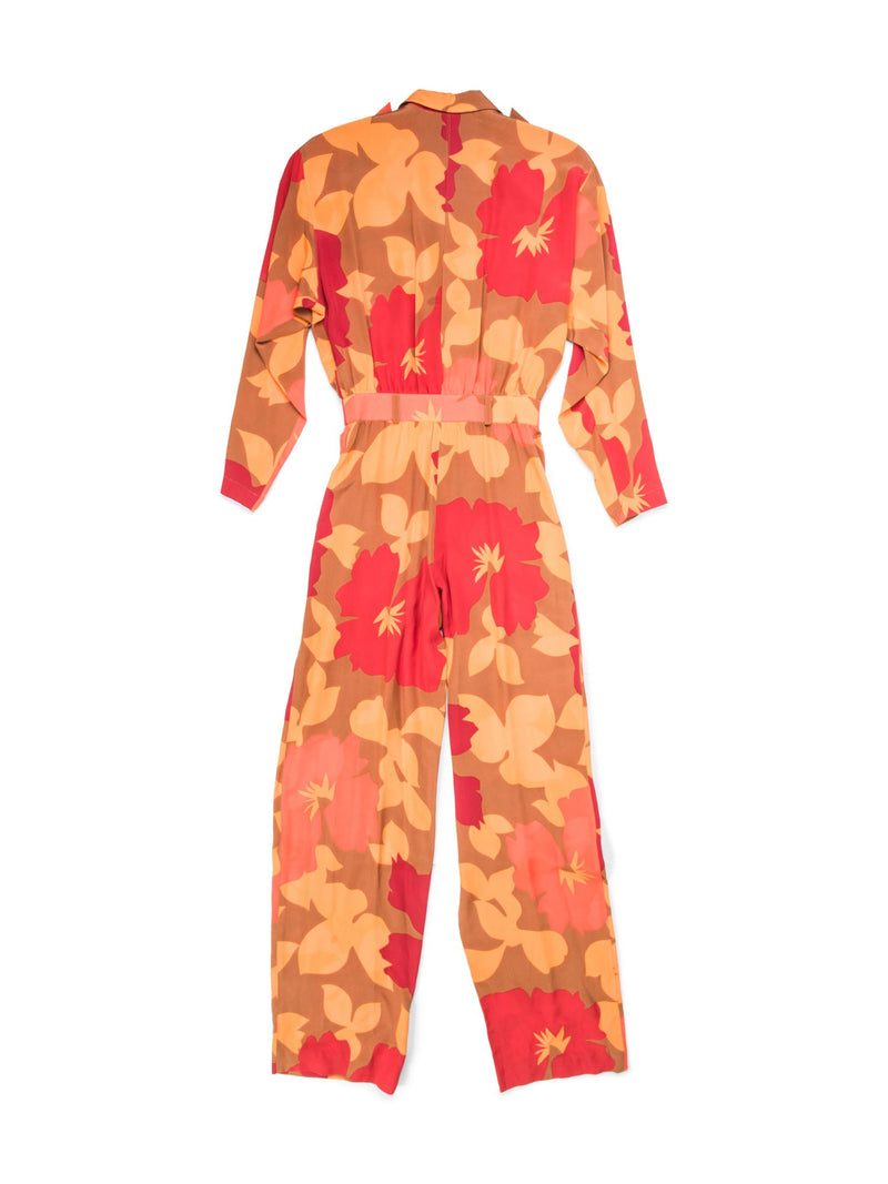 Escada Silk Floral Print Jumpsuit Orange-designer resale