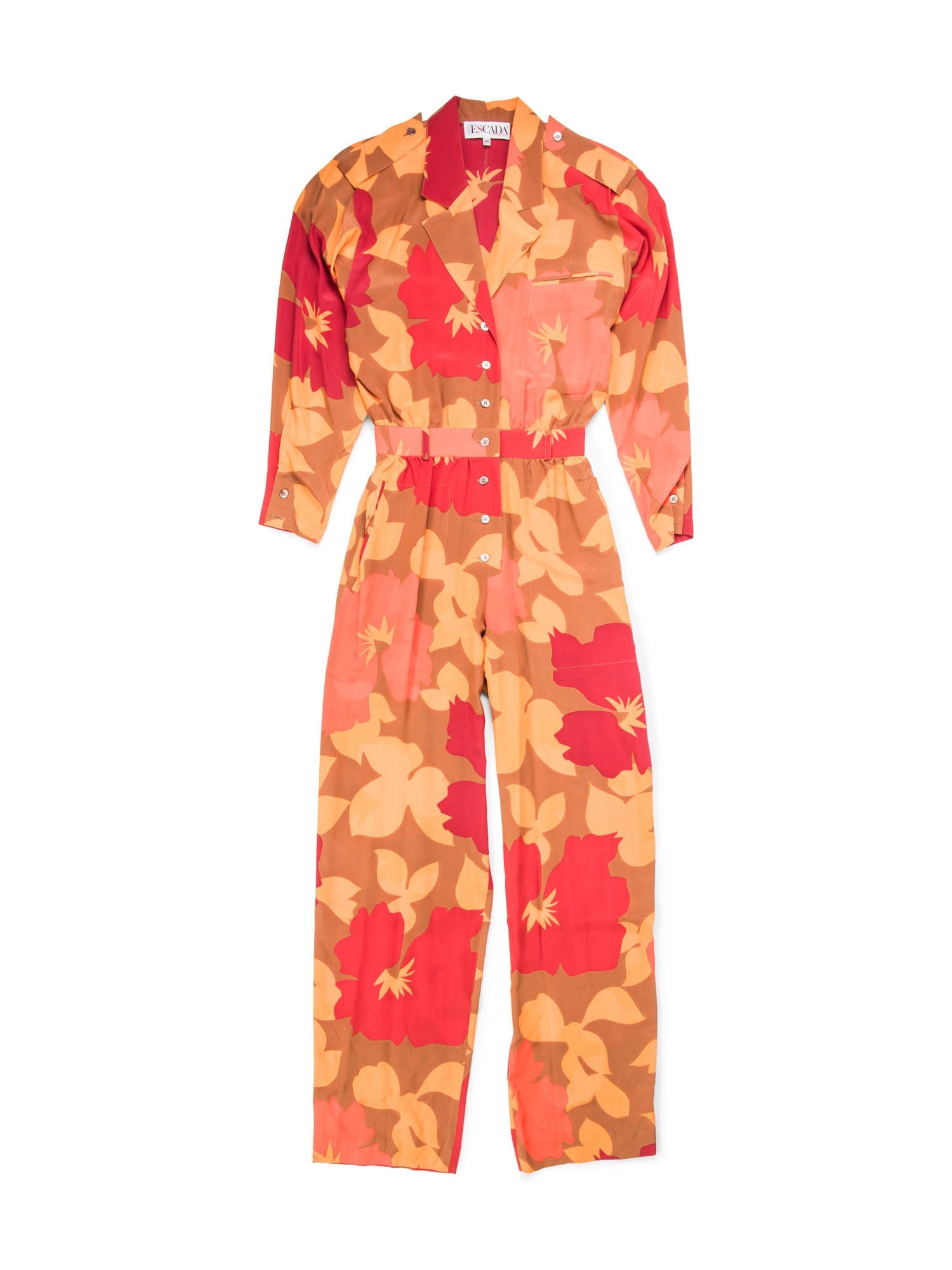 Escada Silk Floral Print Jumpsuit Orange-designer resale