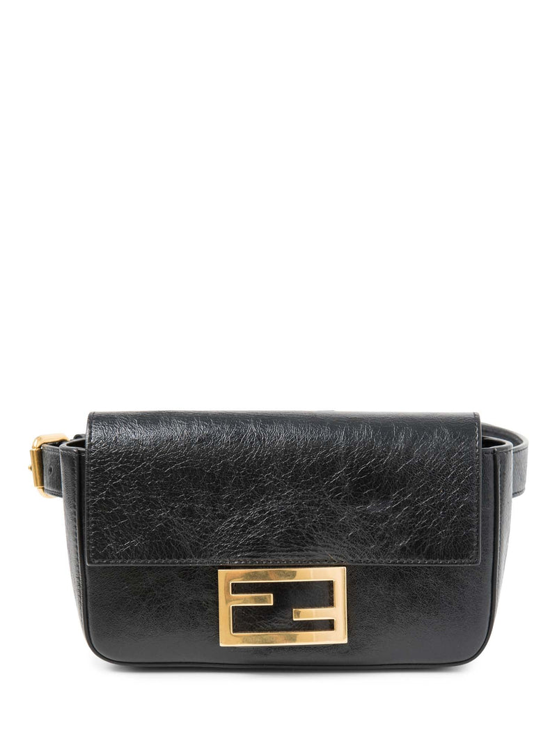 Fendi FF Logo Leather Belt Bag Black Gold-designer resale