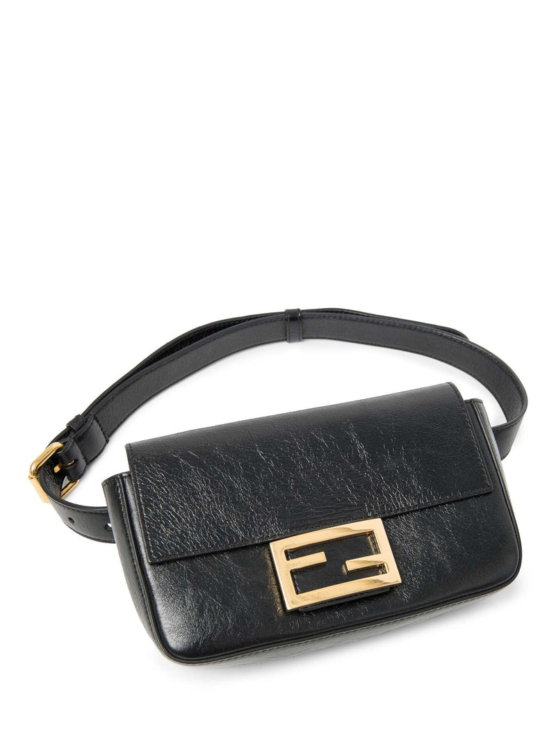 Fendi FF Logo Leather Belt Bag Black Gold-designer resale