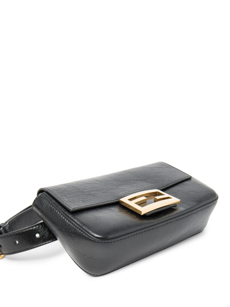 Fendi FF Logo Leather Belt Bag Black Gold-designer resale