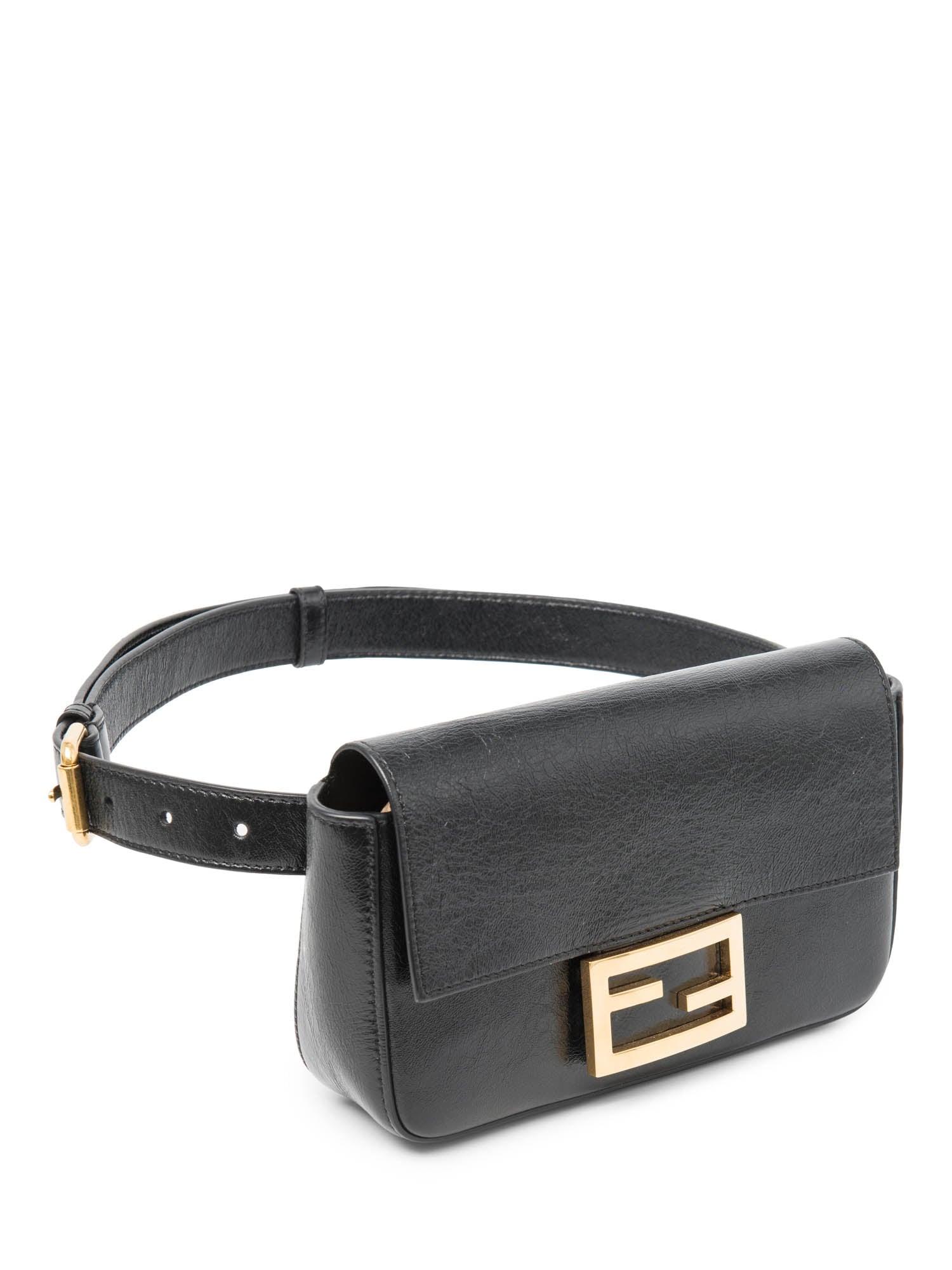 Fendi FF Logo Leather Belt Bag Black Gold