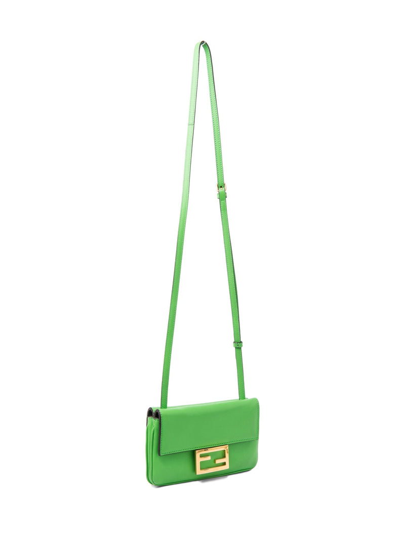 Fendi FF Logo Leather Double Flap Messenger Bag Green-designer resale