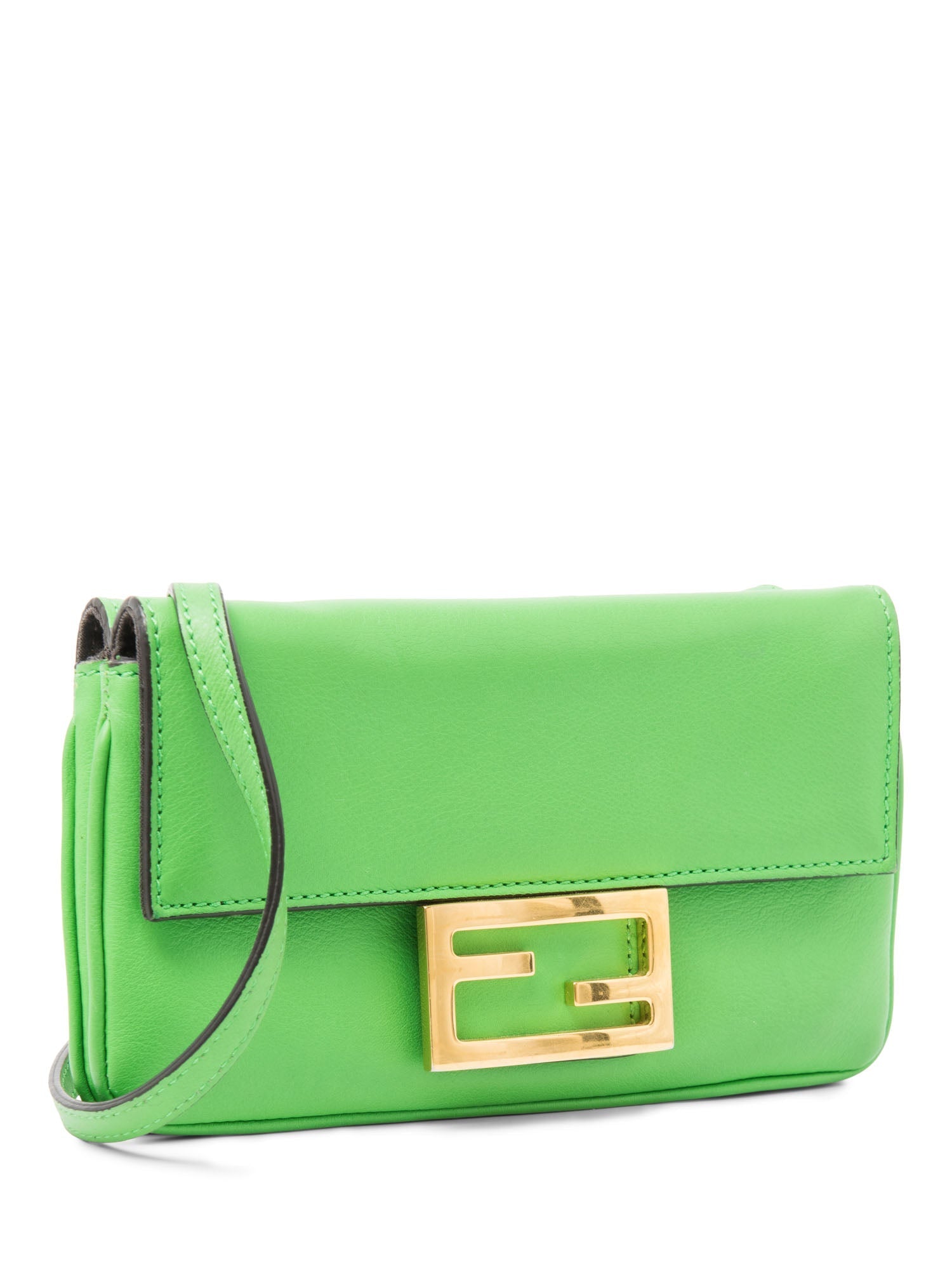 Fendi FF Logo Leather Double Flap Messenger Bag Green-designer resale