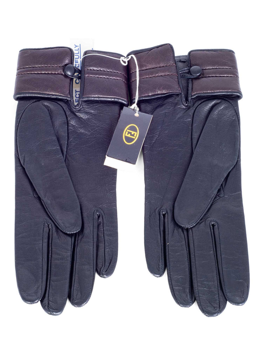 Fendi FF Logo Leather Gloves Black Brown