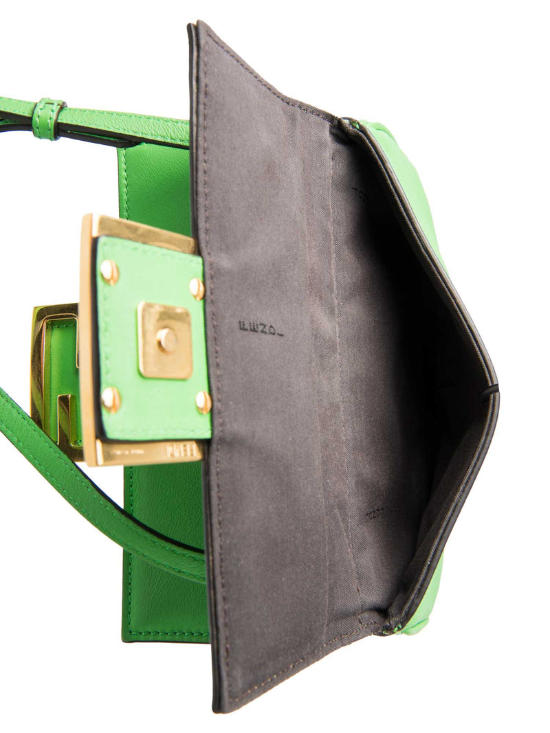 Fendi FF Logo Leather Messenger Bag Green Gold-designer resale