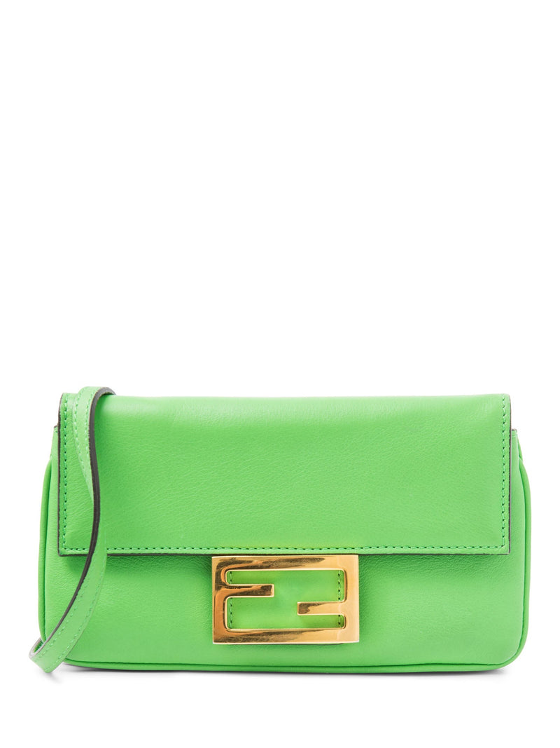 Fendi FF Logo Leather Messenger Bag Green Gold-designer resale