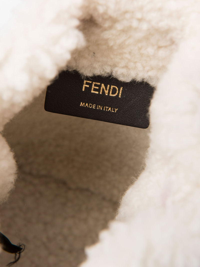 Fendi FF Logo Leather Shearling Mon Tresor Mini Bucket Bag Pink Gold-designer resale