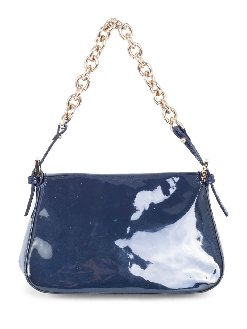 Fendi FF Logo Patent Leather Mini Flap Bag Navy Blue-designer resale